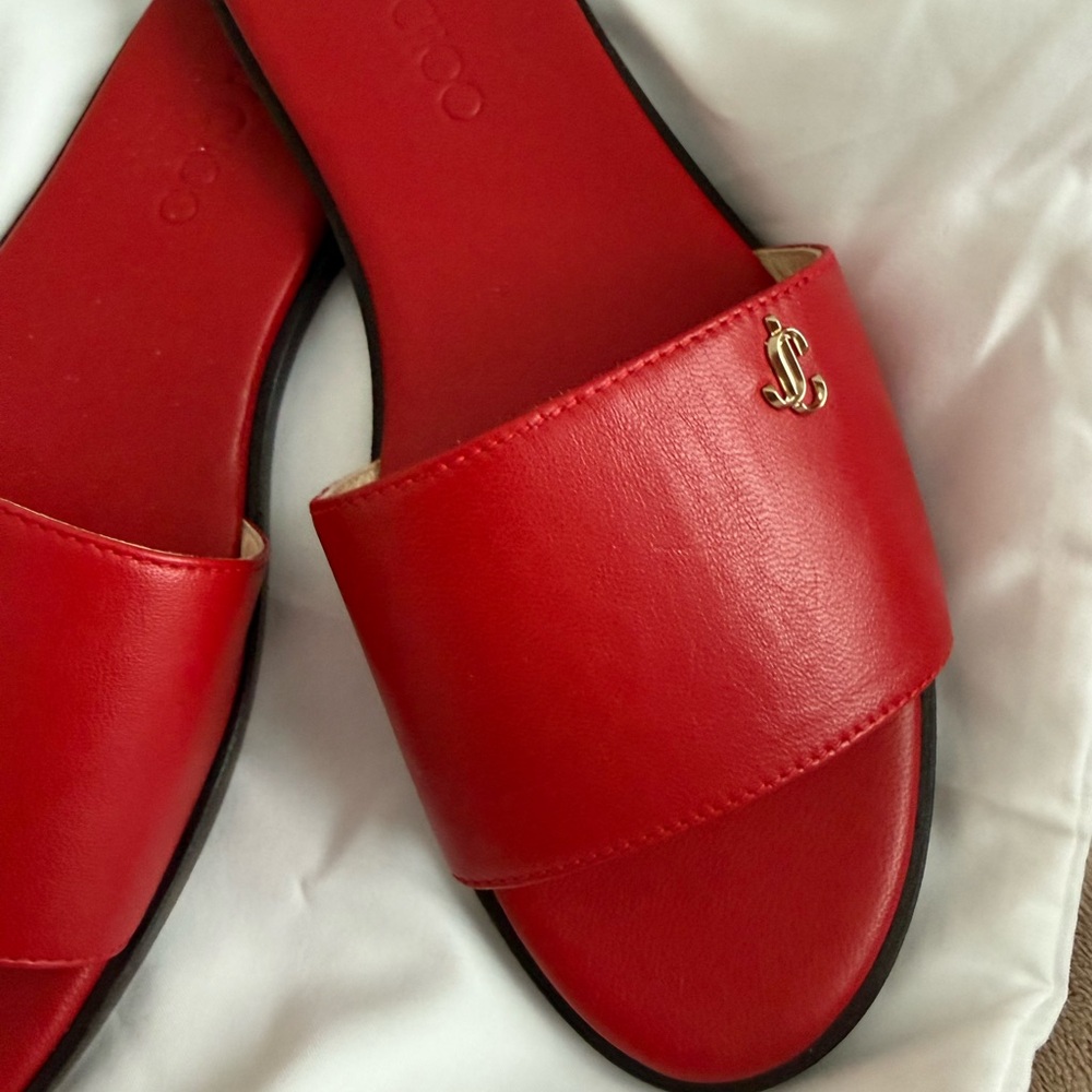 Jimmy Choo Bold Red Slide Sandals - Picture 3 of 6